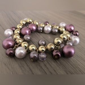 Rose Purple Gold Beads and Pearls Bracelet